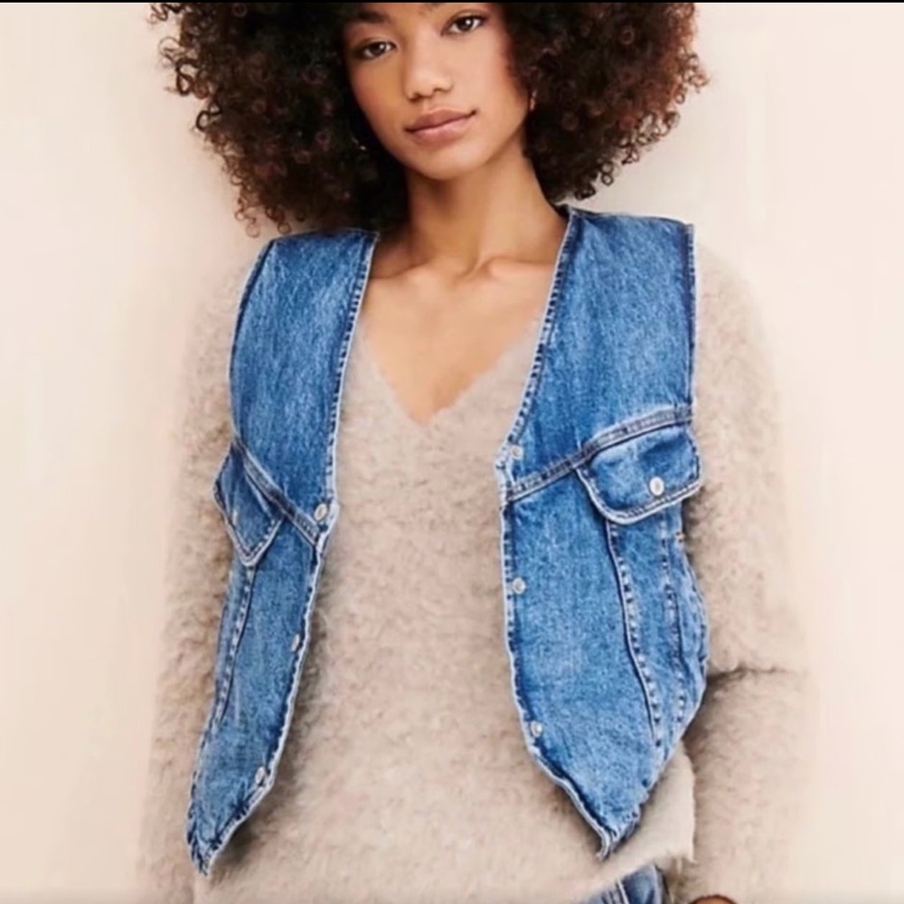 NWT Free People Florence Ranch Vest Stone-Washed Denim Sherpa-Lined XS